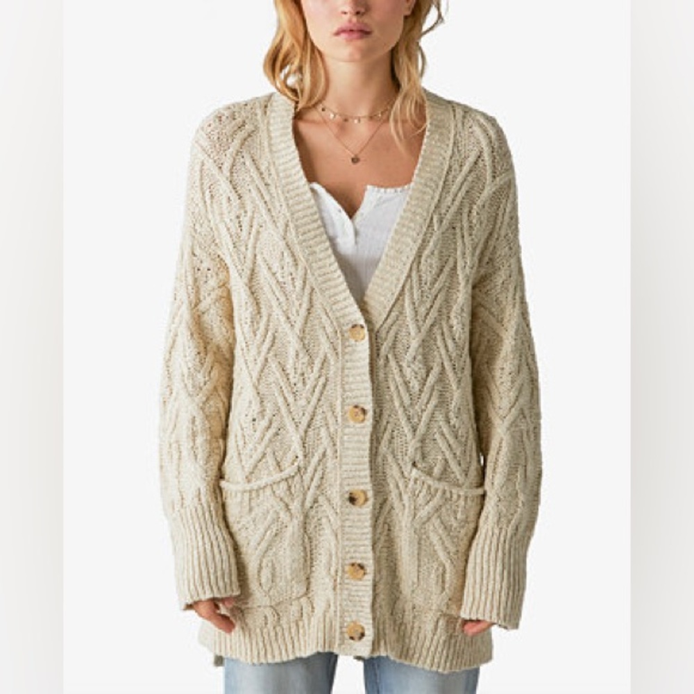 Lucky Brand Cream Cable Knit Button-Up Cardigan